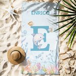 Asciugamano da spiaggia personalizzato con nome iniziali e stampa animali marini ad asciugatura rapida oversize regalo di compleanni per bambini