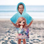 Personalized 3D Mermaid Underwater World Soft Quick Dry Kid Hooded Beach Towel with Name Summer Vacation Travel Birthday Gift for Girls Mermaid Lovers