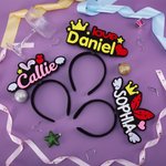 Personalized Crown Star Nylon Felt Headband Banner with Name Music Festival Party Birthday Gift for Family Friend