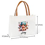 Personalised Cute Highland Cow Canvas Tote Bag with Name and Leather Handle Travel Accessory Birthday Gift for Girls Highland Cow Lovers