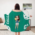 Personifierad flerfärgad tennisboll sport tecknad karaktär mjuk huva filt med namn och nummer födelsedagspresent för kvinnor sportälskare