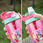 Borraccia da 475 ml personalizzata con nome con fantasia acquerellata unicorno iniziale e mela attività all'aperto regalo di compleanno per bambini