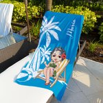 Asciugamano da spiaggia personalizzato in microfibra ad asciugatura rapida con nome e personaggio cartone animato sfondo palma regalo per famiglia