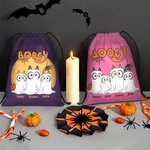 Personalized Cartoon Booey 1-6 Dog Ghosts Design Drawstring Treat Bag with Name Trick or Treat Activity Halloween Gift for Kid Family