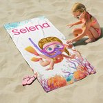 Personalized Cartoon Scuba Diver Quick Dry Oversized Beach Towel and Bag with Name Summer Vacation Beach Party Essentials Birthday Gift for Boys Girls