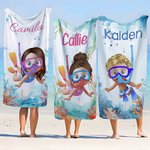 Personalized Cartoon Scuba Diver Quick Dry Oversized Beach Towel and Bag with Name Summer Vacation Beach Party Essentials Birthday Gift for Boys Girls