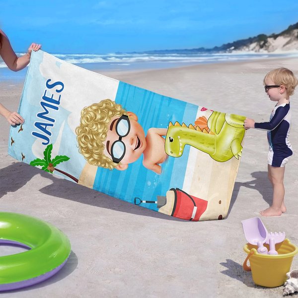 Gepersonaliseerde 3D Cartoon Kid sneldrogende oversized strandhanddoek met naam Summer Vacation Essentials Beach Pool Party Verjaardagscadeau voor jongens meisjes