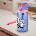 Botella personalizada de 475 ml con nombre diseño de unicornio en acuarela inicial y manzana regalo de cumpleaños para niños