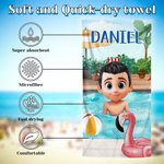 Personalized 3D Cartoon Kid Quick Dry Oversized Beach Towel with Name Summer Vacation Essentials Beach Pool Party Birthday Gift for Boys Girls