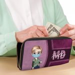 Personalised Cartoon Character Name PU Leather Hand Clutch Wallet with Multiple Compartments Thanksgiving Day Birthday Gift for Women Medical Staff