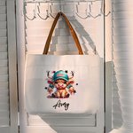 Personalised Cute Highland Cow Canvas Tote Bag with Name and Leather Handle Travel Accessory Birthday Gift for Girls Highland Cow Lovers