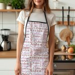 Personalized Full Color Heart Repeating Names Adjustable Waterproof Apron with Pocket Valentine's Day Birthday Gift for Couple Cooking Lover
