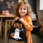 Personalized Cartoon Booey 1-6 Dog Ghosts Design Drawstring Treat Bag with Name Trick or Treat Activity Halloween Gift for Kid Family