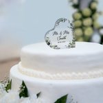 Personalized Eucalyptus Leaves Heart Acrylic Wedding Cake Topper with Couple Surname and Date Wedding Decor Gift for Bride