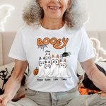 Personalized Booey Cute Dog Ghost Pumpkin 100% Cotton Kid Aldult T-shirt with 1-6 Names Halloween Party Gift for Family Kids Friends