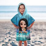 Personlig 3D tecknad karaktär undervattensvärld mjuk snabbtorkande barn huva strandhandduk med namn sommar semester resor födelsedagspresent för pojkar flickor