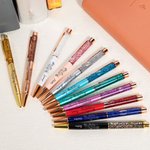 Penne a sfera personalizzate con nome fiore di nascita e motivo DNA liquido di sabbia dinamico effetto glitter regalo per amici e personale medico