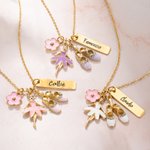 Collana personalizzata con charm a forma di ballerina scarpette fiore e targhetta del nome regalo di compleanno per donne ragazze e ballerine