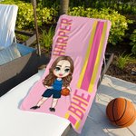 Personalisierte Ballsport Cartoon Charakter Monogramm Streifen schnell trocken überdimensioniert Strand Handtuch mit Namen Strand Party Geburtstagsgeschenk für Sportliebhaber