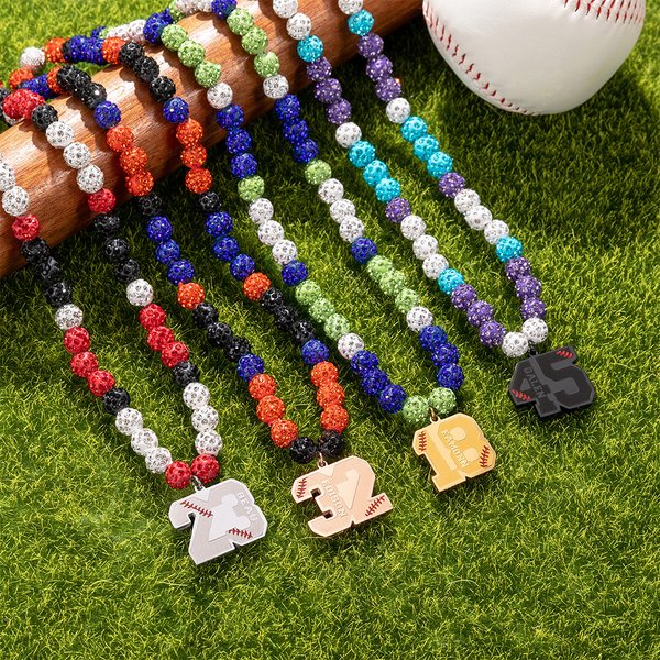 Personalized Magnetic Sparkle Rhinestone Disco Ball Baseball Sports Name Beaded Necklace Game Day Birthday Gift for Ball Game Lovers Players