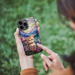 Personalized Faux Stained Glass Cat Dog Portrait Phone Case for iPhone with Name Birthday Anniversary Gift for Pet Owners