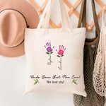 Personalized Colorful Kid Palm Mom's Garden Canvas Tote Bag with 1-12 Kid's Names and Subtitle Mother's Day Birthday Gift for Mom Grandma