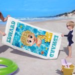 Toalla de playa de gran tamaño, de secado rápido y con nombre, personalizada, para niños, niñas y adolescentes, con dibujos animados en 3D, ideal para viajes de verano y como regalo de vacaciones.