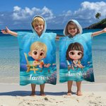 Personlig 3D tecknad karaktär undervattensvärld mjuk snabbtorkande barn huva strandhandduk med namn sommar semester resor födelsedagspresent för pojkar flickor