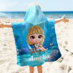 Personlig 3D tecknad karaktär undervattensvärld mjuk snabbtorkande barn huva strandhandduk med namn sommar semester resor födelsedagspresent för pojkar flickor