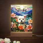 Gepersonaliseerd gebrandschilderd glas Hond Kat Portret Acryl Nachtlampje met naam en houten basis Home Decor Verjaardagscadeau voor huisdiereigenaren