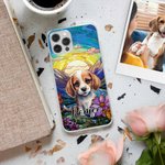 Personalized Faux Stained Glass Cat Dog Portrait Phone Case for iPhone with Name Birthday Anniversary Gift for Pet Owners