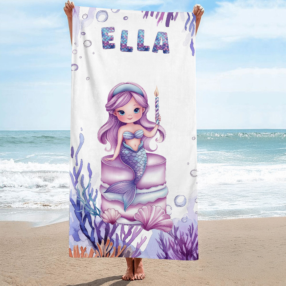 Serviette de plage personnalisée en microfibre avec nom pour les vacances, la plage et les voyages, cadeau d'anniversaire pour les filles et les enfants.