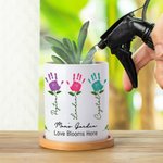 Personalised Colourful Kid 1-12 Palm Mom's Garden Flower Ceramic Plant Pot with Name and Bamboo Base Mother's Day Gift for Mom Grandma