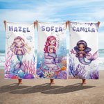 Personalisierte Fantasy Meerjungfrau schnell trocknend überdimensioniert Mikrofaser Strandtuch mit Namen Urlaub Strand Reisen Zubehör Geburtstag Geschenk für Mädchen Kinder