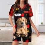 Henkilökohtainen söpö tassu tulostaa luun lemmikkieläinten valokuva pehmeä lyhythihainen pyjama setti otsikko ja nimi vuosipäivä syntymäpäivälahja lemmikkieläinten ystäville omistajille