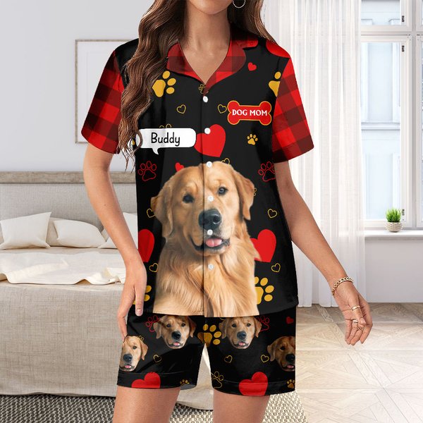 Henkilökohtainen söpö tassu tulostaa luun lemmikkieläinten valokuva pehmeä lyhythihainen pyjama setti otsikko ja nimi vuosipäivä syntymäpäivälahja lemmikkieläinten ystäville omistajille