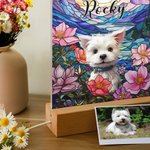 Gepersonaliseerd gebrandschilderd glas Hond Kat Portret Acryl Nachtlampje met naam en houten basis Home Decor Verjaardagscadeau voor huisdiereigenaren