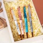 Penne a sfera personalizzate con nome fiore di nascita e motivo DNA liquido di sabbia dinamico effetto glitter regalo per amici e personale medico