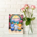 Henkilökohtainen sarjakuva perhehahmo lasimaalaus rakennus tiili palapelit nimi ja teksti Syntymäpäivä muistolahja perheelle ystävät