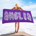 Personalisierte Multicolor Floral Name Oversized schnell trocknen Strand Handtuch Sommer Urlaub Strand Party Geburtstag Geschenk für Frauen