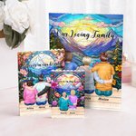 Henkilökohtainen sarjakuva perhehahmo lasimaalaus rakennus tiili palapelit nimi ja teksti Syntymäpäivä muistolahja perheelle ystävät