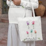 Personalized Colorful Kid Palm Mom's Garden Canvas Tote Bag with 1-12 Kid's Names and Subtitle Mother's Day Birthday Gift for Mom Grandma