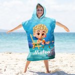 Personlig 3D tecknad karaktär undervattensvärld mjuk snabbtorkande barn huva strandhandduk med namn sommar semester resor födelsedagspresent för pojkar flickor