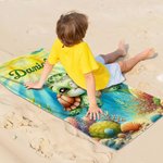 Personalizzato Mondo Sommerso Carino Cartoon Animali Marini Morbido Asciugatura Rapida Asciugamano da Spiaggia Sovradimensionato con Nome Festa Piscina Spiaggia Regalo di Compleanno per Bambini
