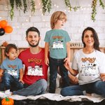 Personalized Booey Cute Dog Ghost Pumpkin 100% Cotton Kid Aldult T-shirt with 1-6 Names Halloween Party Gift for Family Kids Friends