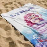Personalisierte Fantasy Meerjungfrau schnell trocknend überdimensioniert Mikrofaser Strandtuch mit Namen Urlaub Strand Reisen Zubehör Geburtstag Geschenk für Mädchen Kinder