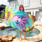 Personalizzato Mondo Sommerso Carino Cartoon Animali Marini Morbido Asciugatura Rapida Asciugamano da Spiaggia Sovradimensionato con Nome Festa Piscina Spiaggia Regalo di Compleanno per Bambini