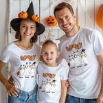 Personalized Booey Cute Dog Ghost Pumpkin 100% Cotton Kid Aldult T-shirt with 1-6 Names Halloween Party Gift for Family Kids Friends