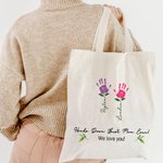 Personalized Colorful Kid Palm Mom's Garden Canvas Tote Bag with 1-12 Kid's Names and Subtitle Mother's Day Birthday Gift for Mom Grandma