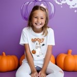 Personalized Booey Cute Dog Ghost Pumpkin 100% Cotton Kid Aldult T-shirt with 1-6 Names Halloween Party Gift for Family Kids Friends